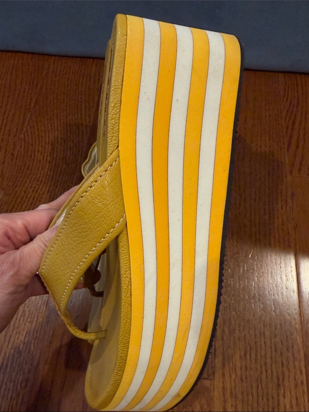 Prada Yellow Leather Platform Thong Sandals - Picture 6 of 17